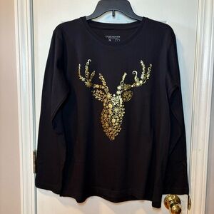 Legendary Whitetails Black L/S Tee with Gold Foil Floral Buck Design, L. NWT